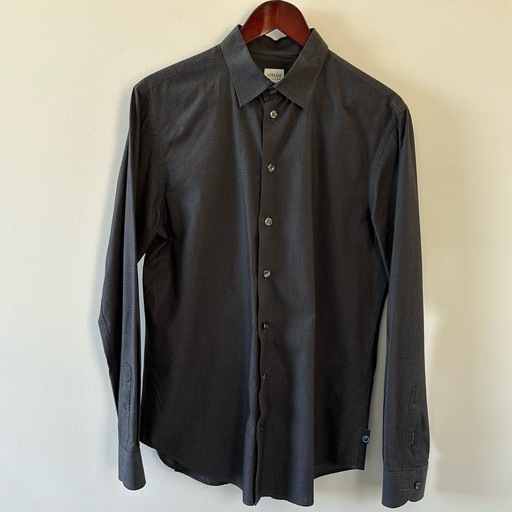 Armani Collezioni Dark Gray Long Sleeve  Cotton Shirt Size Medium